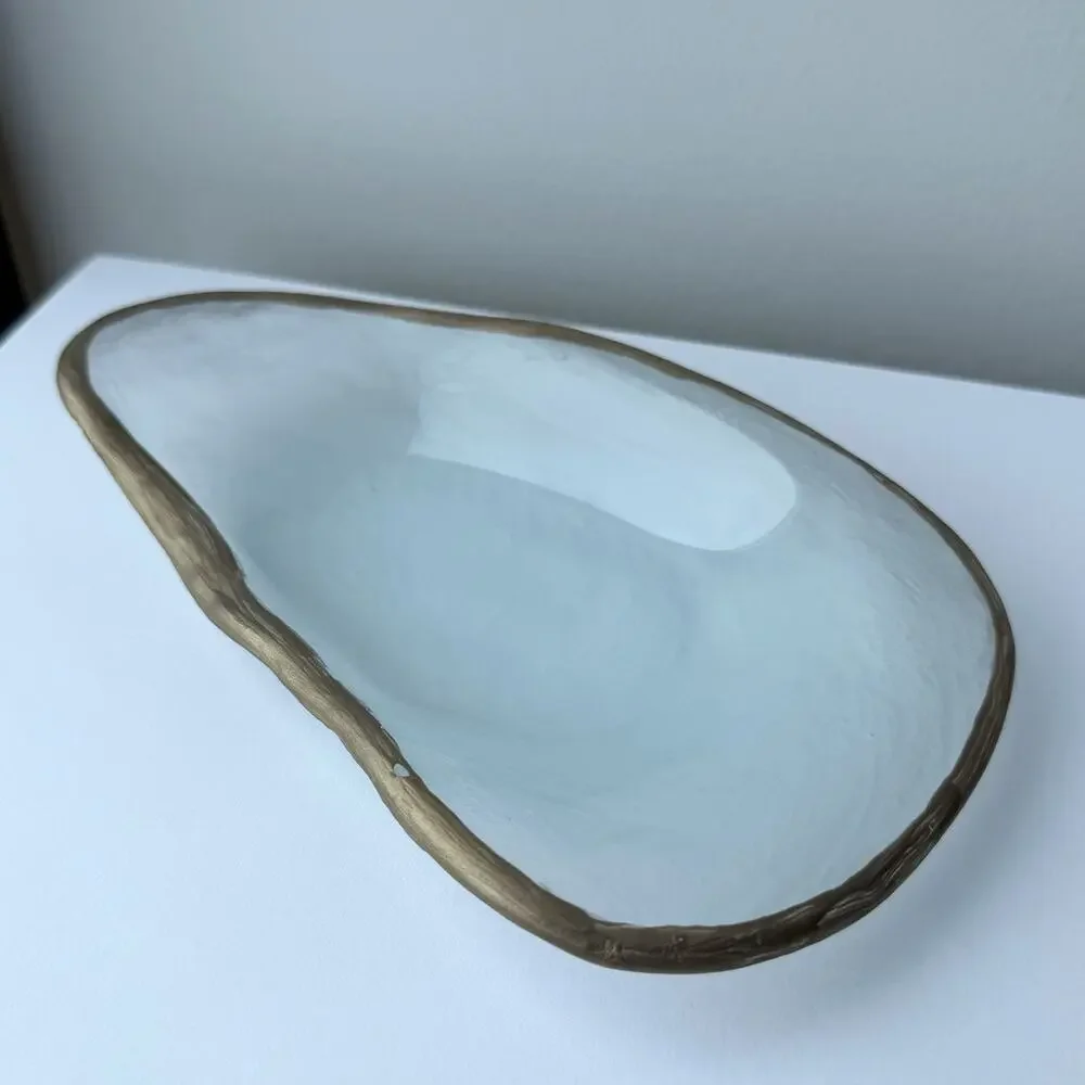 Annieglass By Annie Morhauser Glass Shells Oyster Tray - CA Distressed Gold Rim
